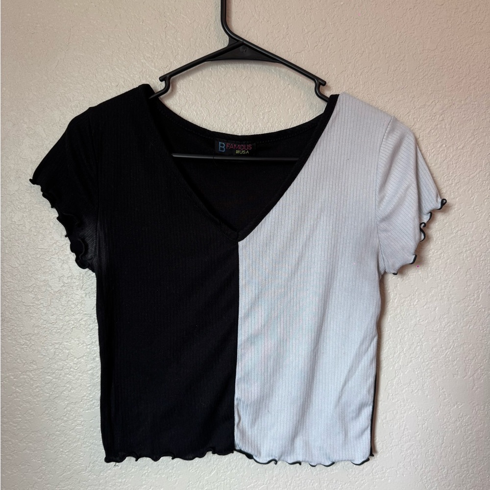 Black and White V-Neck Top